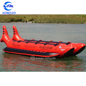 Newest design red and black inflatable flying fish banana boat, inflatable shark water taxi passenger boat