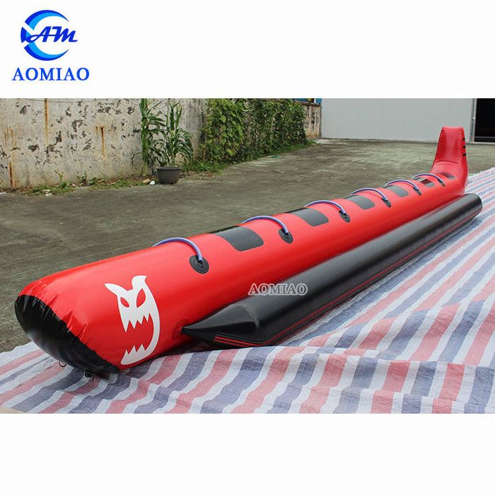 Newest design red and black inflatable flying fish banana boat, inflatable shark water taxi passenger boat