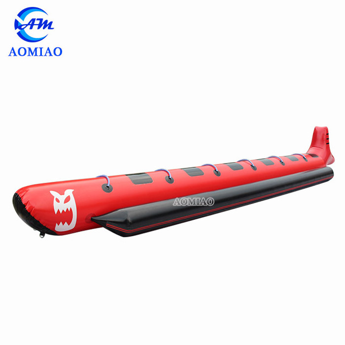 Newest design red and black inflatable flying fish banana boat, inflatable shark water taxi passenger boat