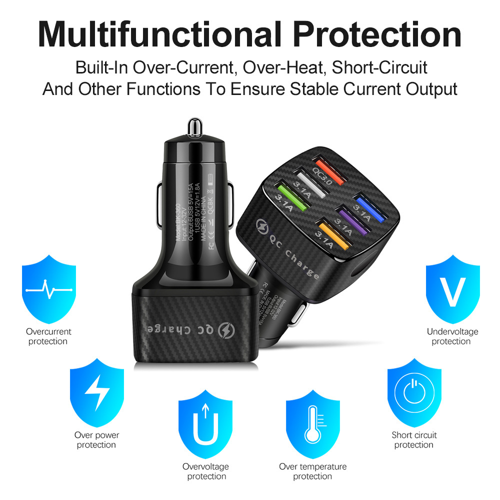 5V/15A Muilt-protection Car Charger Qc3.0 6 Usb Charger Universal Charger for Mobile