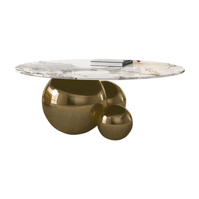 AOMISI CASA Italian style round marble top coffee table modern luxury stainless steel ball legs coffee table for the living room