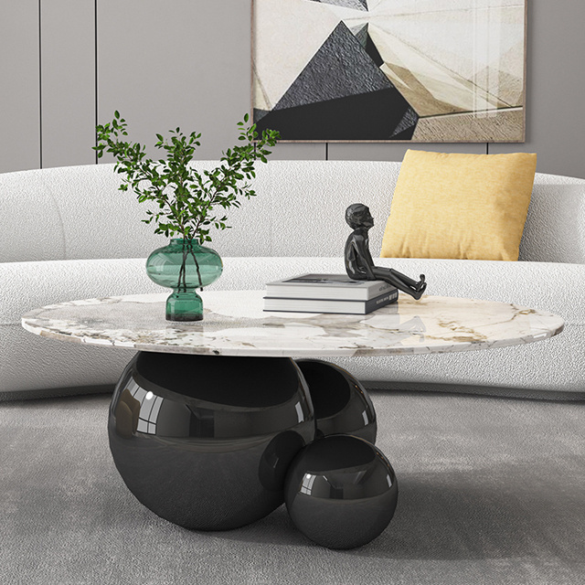 AOMISI CASA Italian style round marble top coffee table modern luxury stainless steel ball legs coffee table for the living room