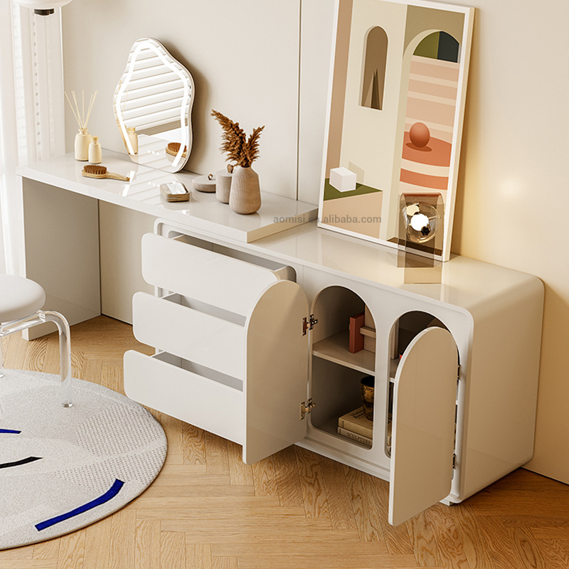 AOMISI CASA Modern solid wood Storage Vanity Dressing Table Makeup Dressers  Mirror with Lights Tocador Bedroom Furniture White