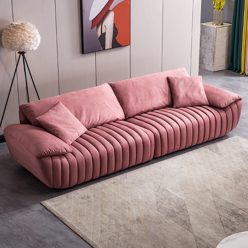 Nordic high-end 3 seater fabric sofa blush pink velvet couch living room sleeper sofa recliner Modern living room furniture