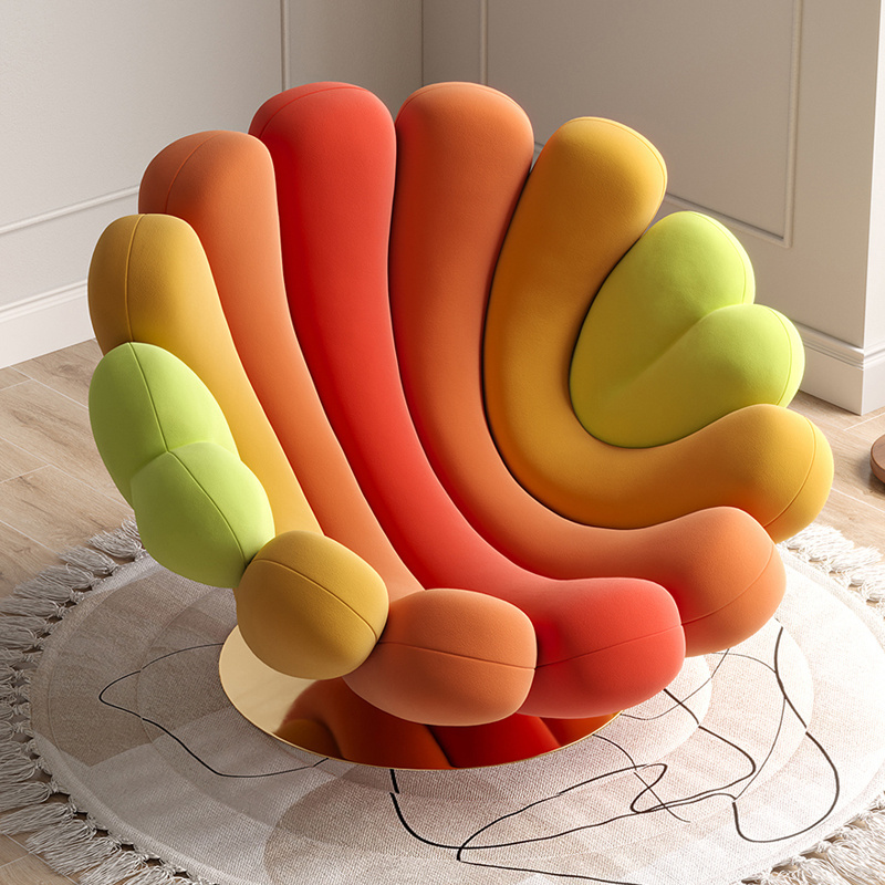 New Italian Design Colorful Hotel Sofa Chair Modern Velvet Fabric Sea Anemone Lounge Chair