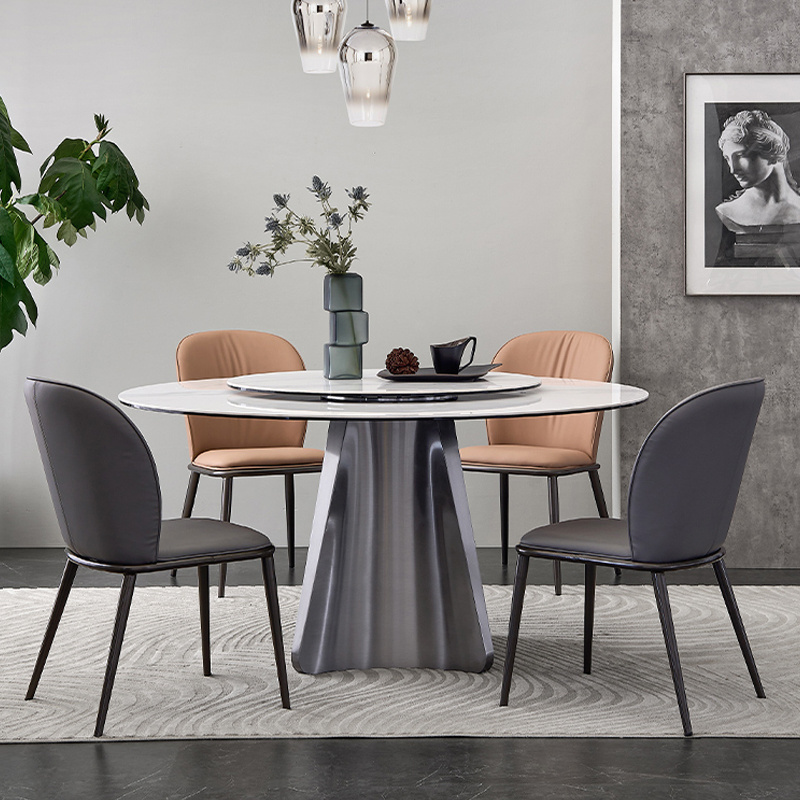 AOMISI CASA Marble Dining Table Furniture Sets Modern With Stainless Steel Base Round Dining Table With Rotating Centre