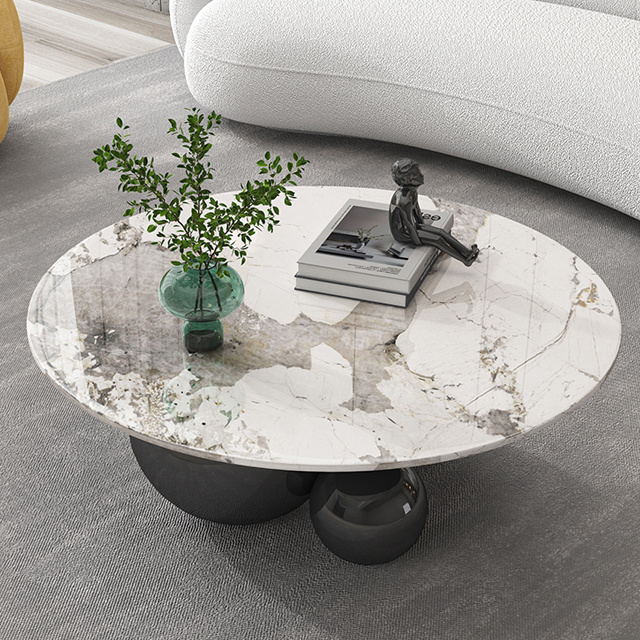 AOMISI CASA Italian style round marble top coffee table modern luxury stainless steel ball legs coffee table for the living room