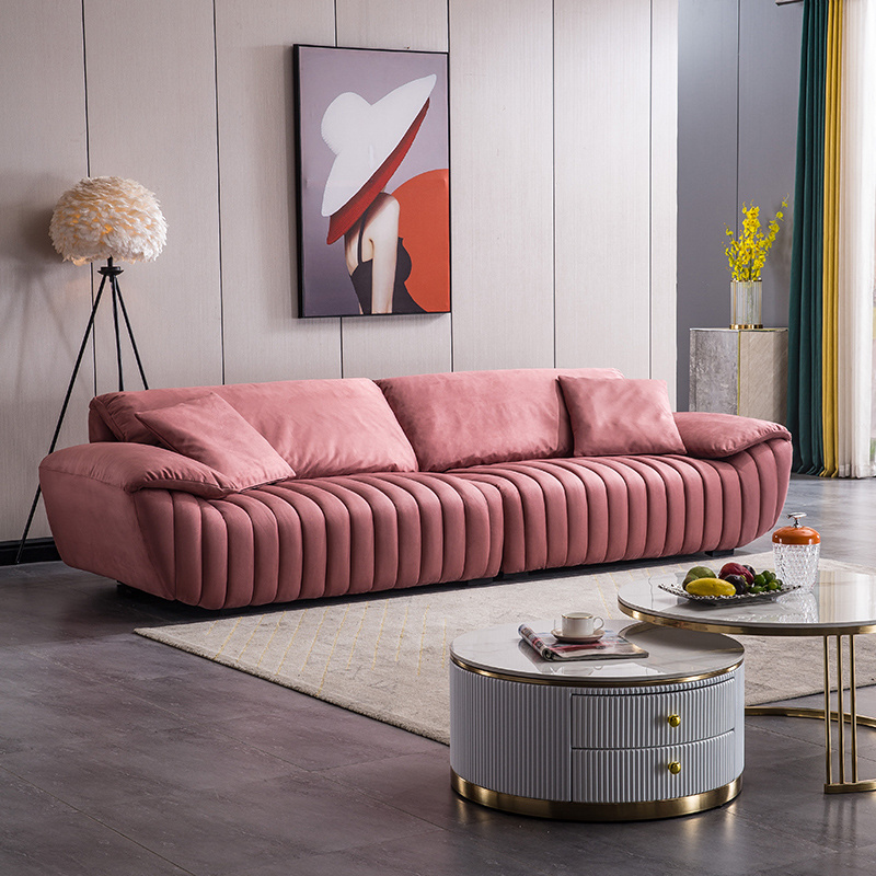 Nordic high-end 3 seater fabric sofa blush pink velvet couch living room sleeper sofa recliner Modern living room furniture