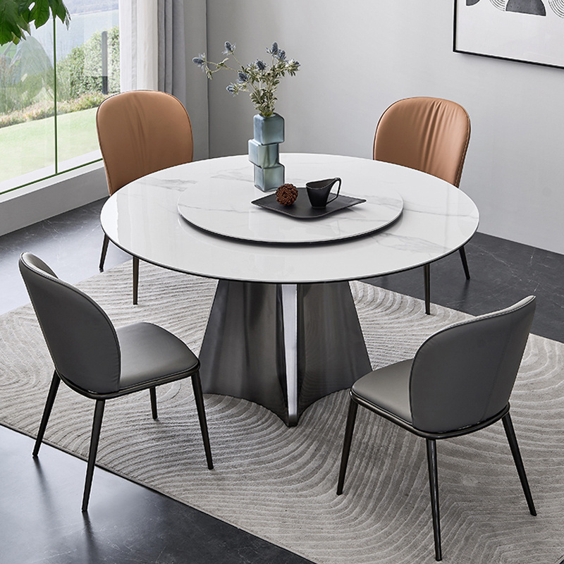 AOMISI CASA Marble Dining Table Furniture Sets Modern With Stainless Steel Base Round Dining Table With Rotating Centre