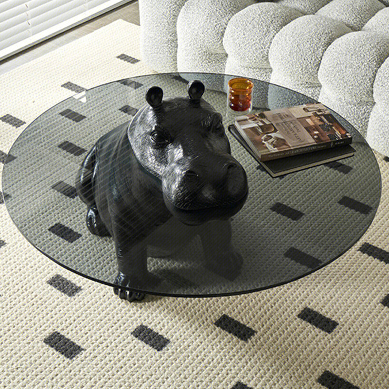 AOMISI CASA high quality nordic living room fiberglass hippo sofa side table glass top coffee table for home villa