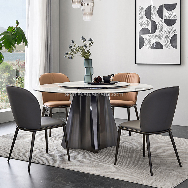 AOMISI CASA Marble Dining Table Furniture Sets Modern With Stainless Steel Base Round Dining Table With Rotating Centre