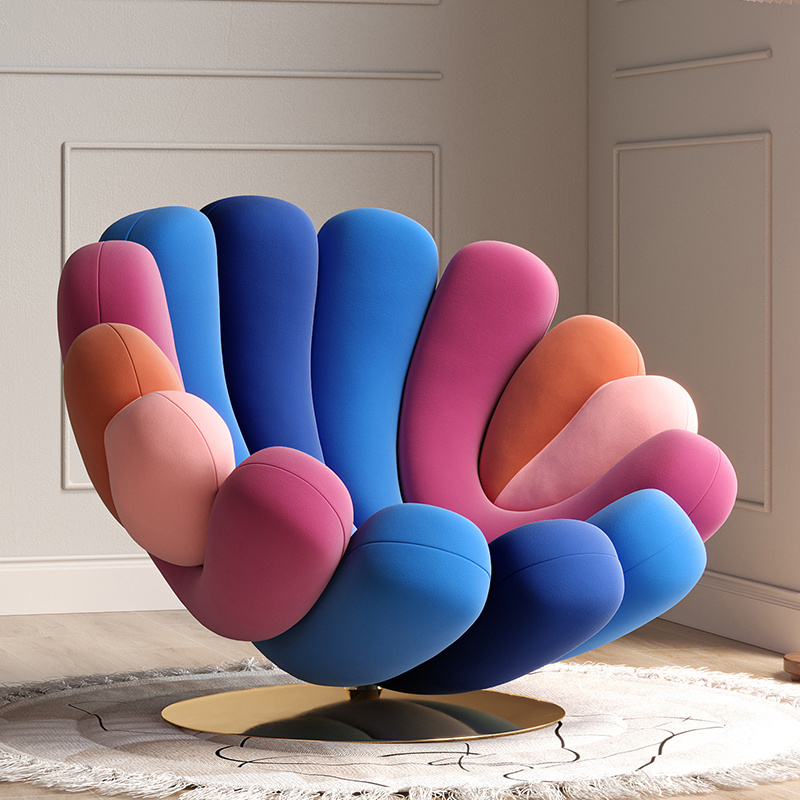 New Italian Design Colorful Hotel Sofa Chair Modern Velvet Fabric Sea Anemone Lounge Chair