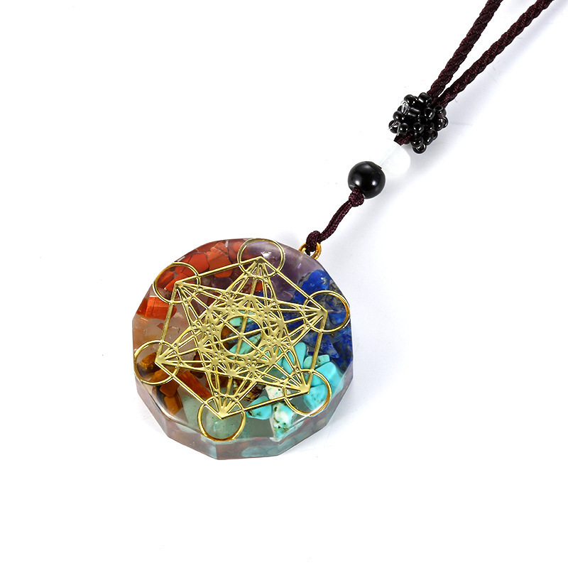 Amazon selling healing stone pedant colorful gravel pendant necklaces in natural crystal resin 7 chakra stones pendant