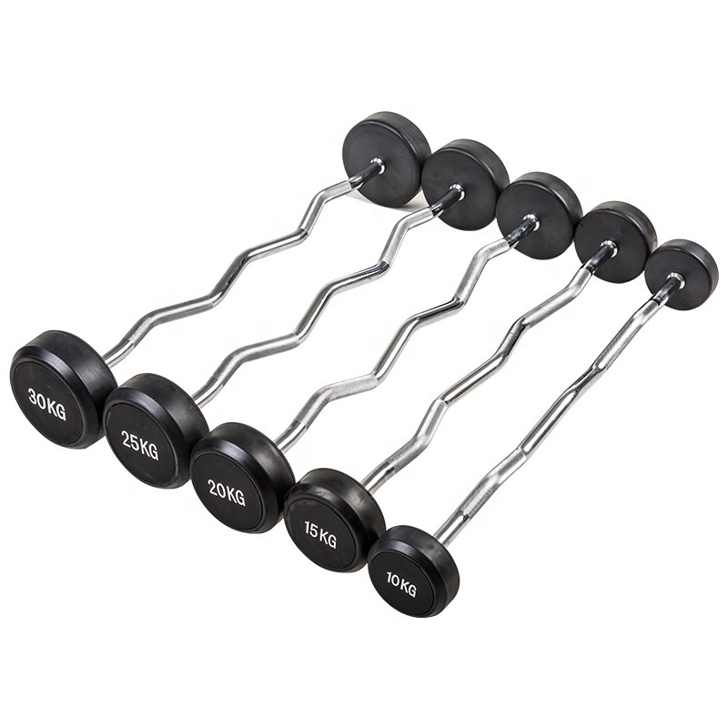 China wholesale fitness equipment different weight fixed straight  curl rubber barbell