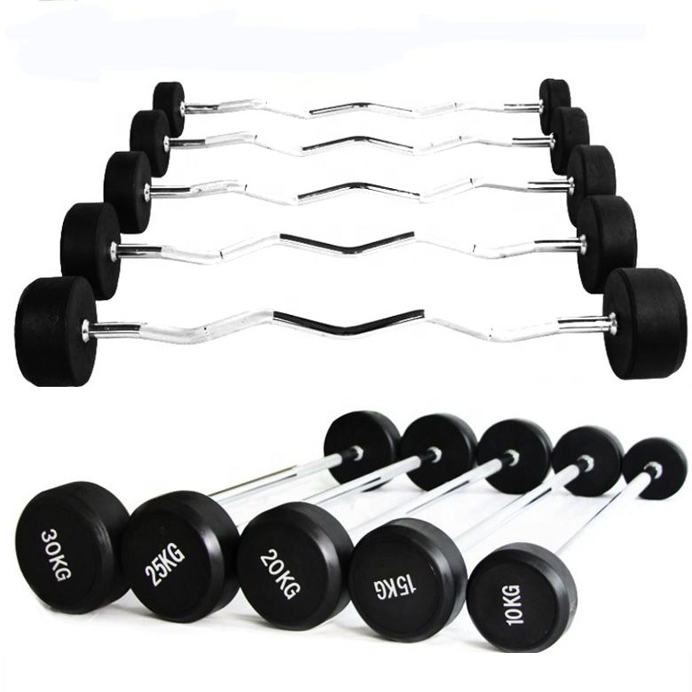 China wholesale fitness equipment different weight fixed straight  curl rubber barbell