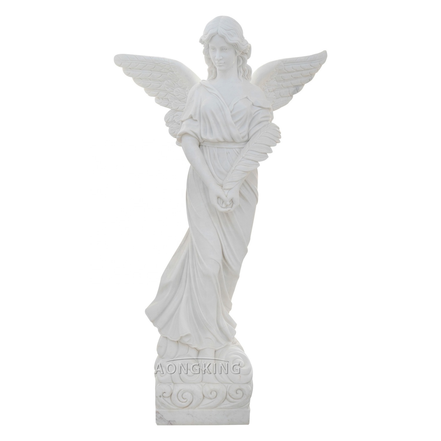 Outdoor Garden Hand Carved Life Size Angel With Wings White Marble Angel Statue For Sale