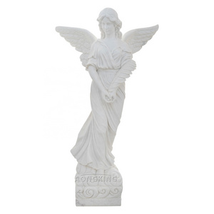 Outdoor Garden Hand Carved Life Size Angel With Wings White Marble Angel Statue For Sale