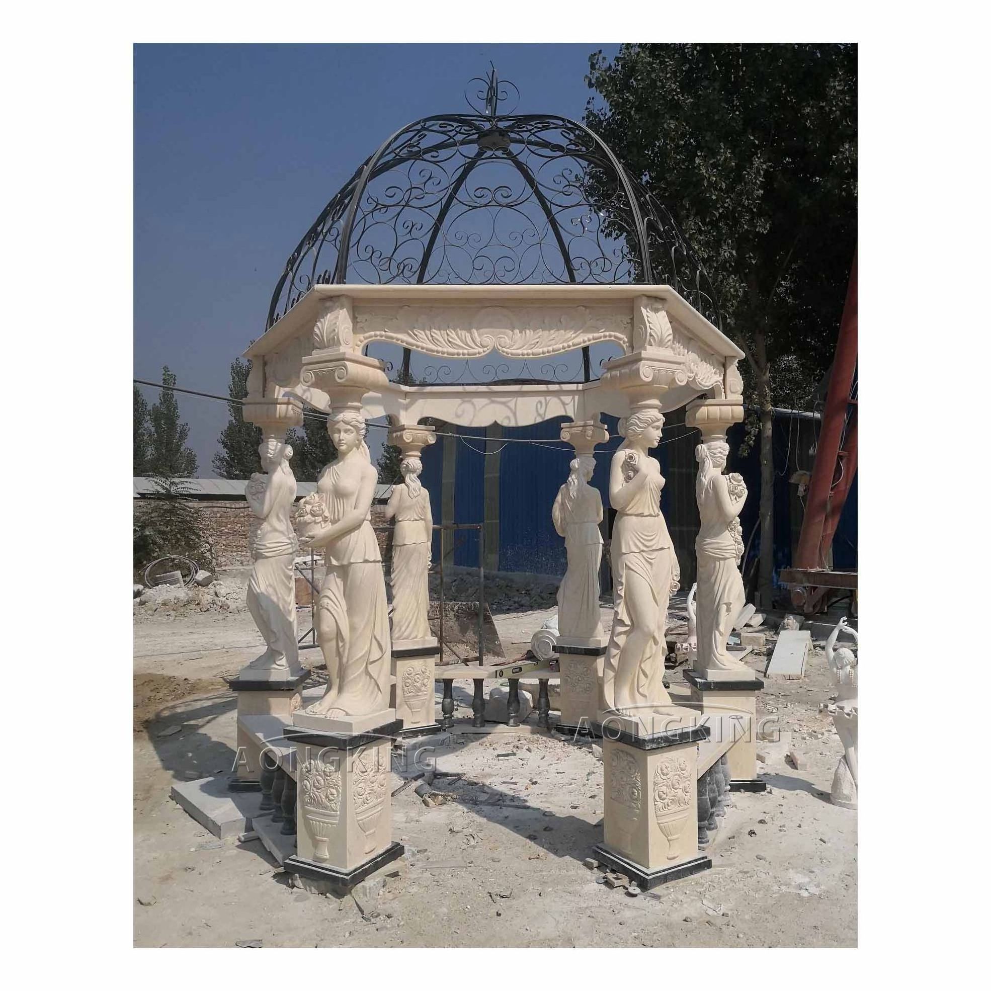 China Manufacture Hand Carved Round Marble Pavilion Gazebo Garden For Sale