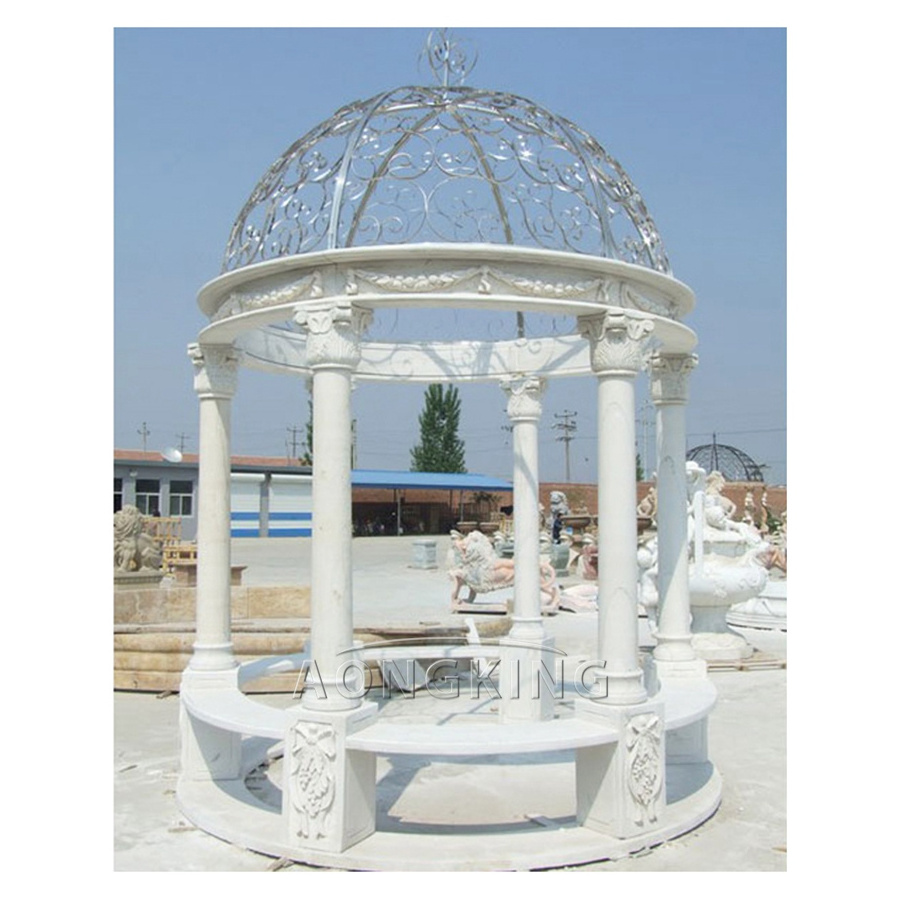 China Manufacture Hand Carved Round Marble Pavilion Gazebo Garden For Sale