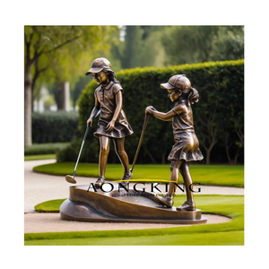 lawn art recreation area sculpture bronze sport playing golf girls statue Aongking_team