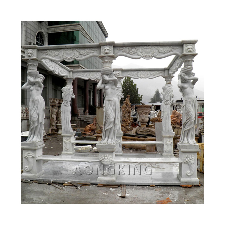 China Manufacture Hand Carved Round Marble Pavilion Gazebo Garden For Sale