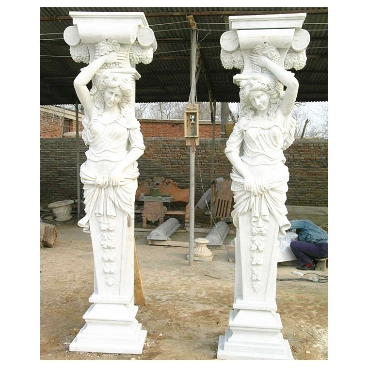 Lady Column Statue Marble Pillar Sculpture Elegant Marble Carving Pillar for hall Fine Marble pillars