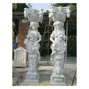 Lady Column Statue Marble Pillar Sculpture Elegant Marble Carving Pillar for hall Fine Marble pillars