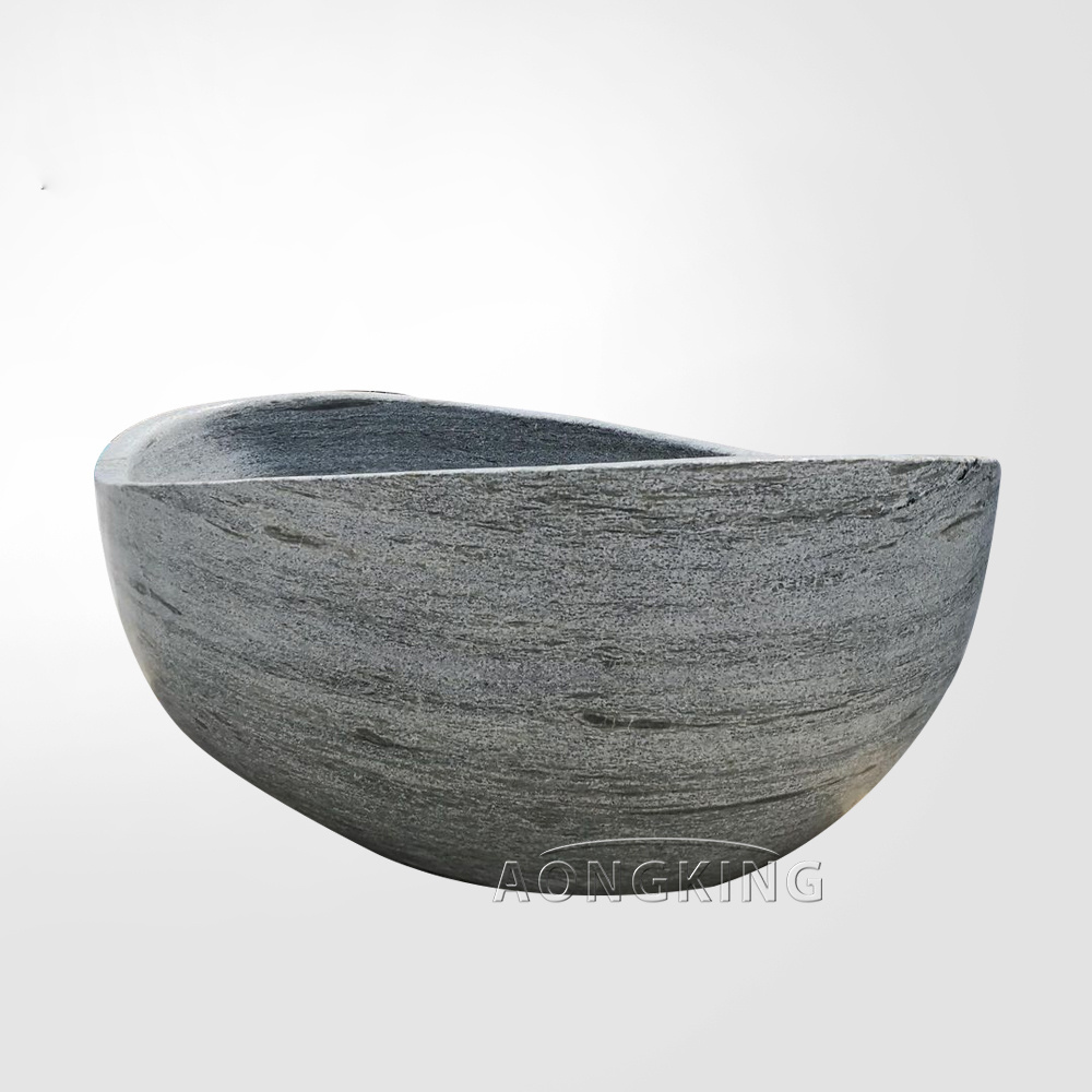 Hand carved simple Natural black marble bathtub like a Shelled egg