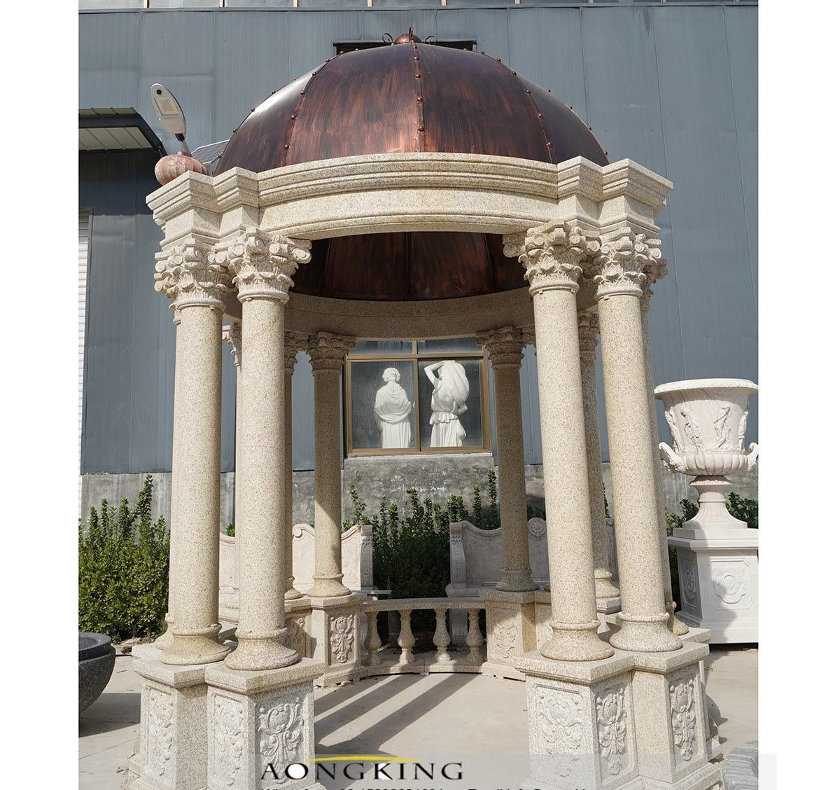 High Quality Round Pavilion Marble Garden Decoration Stone Large Natural Greek Gazebo Outdoor Graphic Design Customized 5 Years