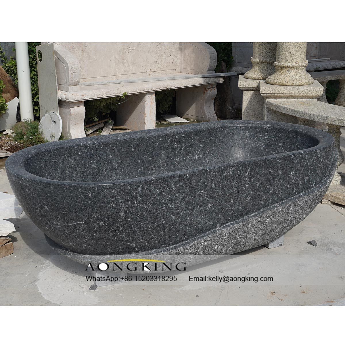 Hand carved simple Natural black marble bathtub like a Shelled egg