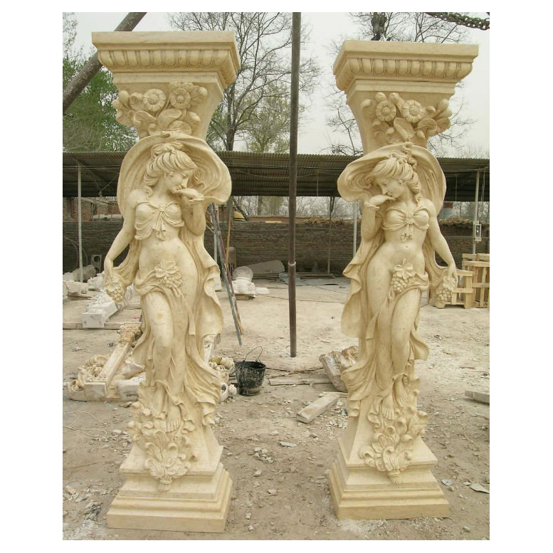 Lady Column Statue Marble Pillar Sculpture Elegant Marble Carving Pillar for hall Fine Marble pillars