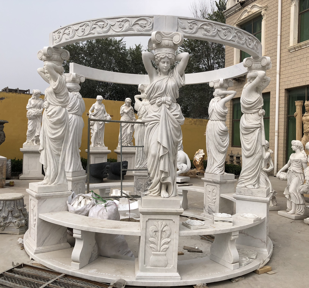 High Quality Round Pavilion Marble Garden Decoration Stone Large Natural Greek Gazebo Outdoor Graphic Design Customized 5 Years