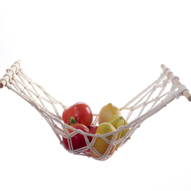 Fruit Storage Hanging Fruit Hammock for Kitchen Under Cabinet, Macrame Fruit Basket with Hooks