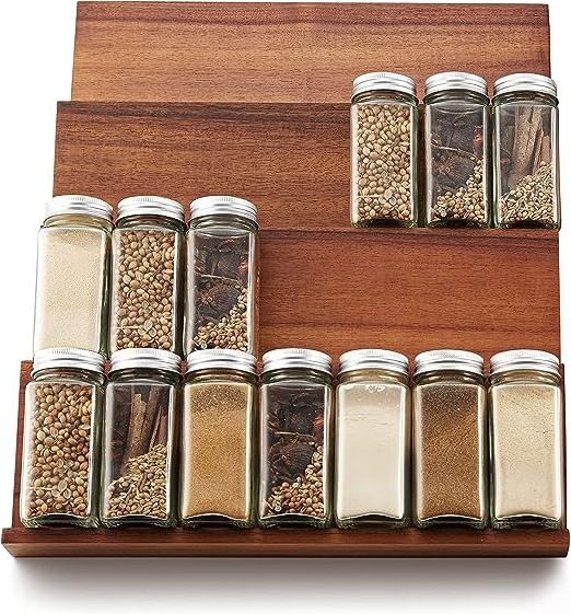 4 Tiers Acacia Wood Spice Racks Organizer for Cabinet Storage Shelf