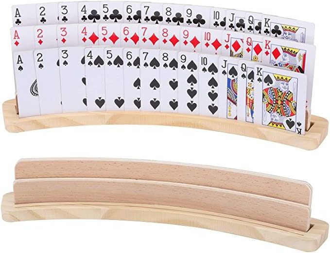 Curved Wooden Playing Card Holder Tray Rack Organizer Set for Bridge Canasta Strategy Card Playing