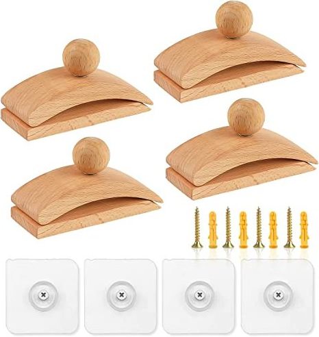 Natural Wooden Tapestry Hangers, Wooden Quilt Wall Hangers Clips with Self Adhesive and Screws