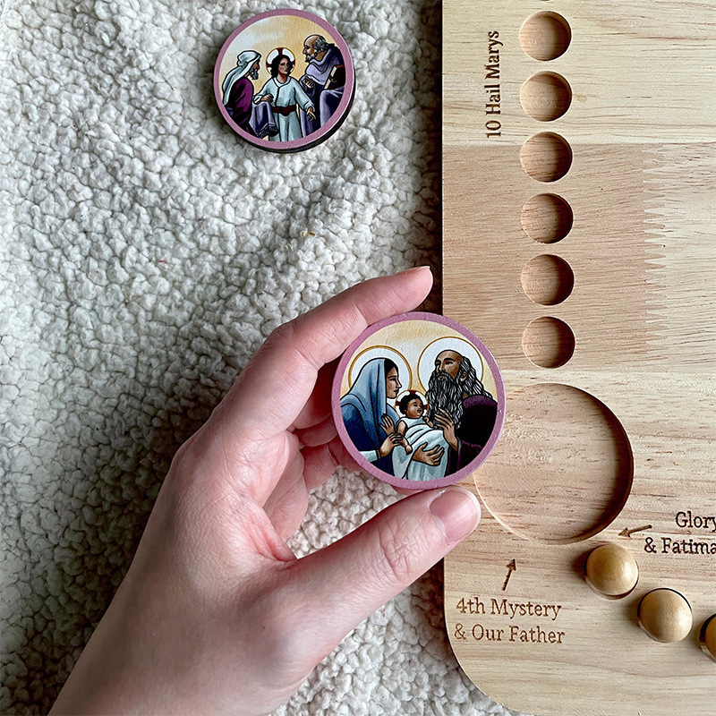 Solid Wood Rosary Board with Beads and Card