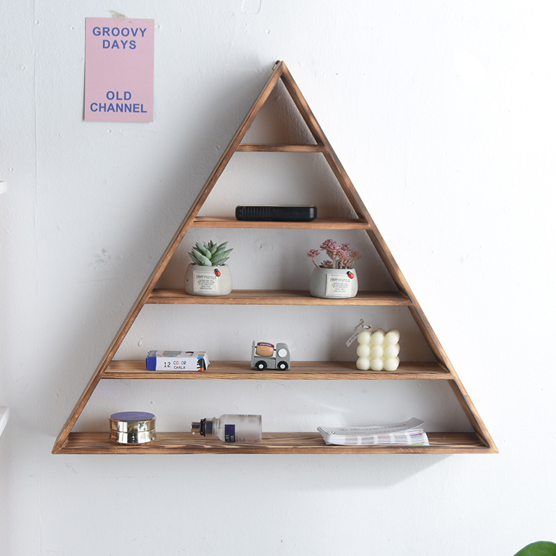 Creative Rustic Floating Wall Shelves Natural Stain Wooden Multi-Layer Wall Decor Triangular Floating Shelves Tool Organization