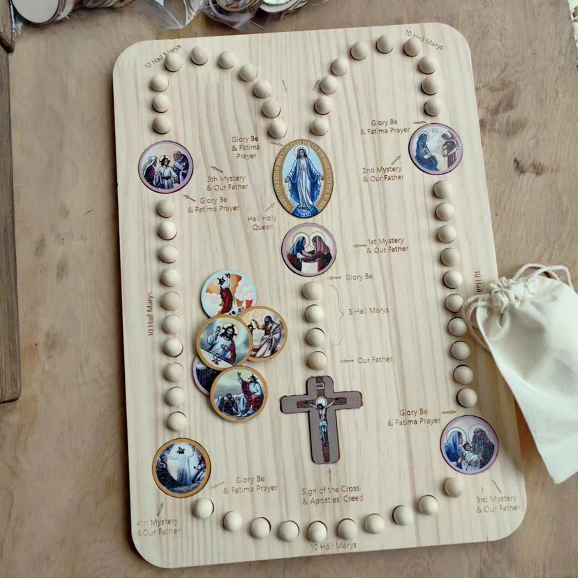 Solid Wood Rosary Board with Beads and Card