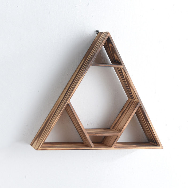 Creative Rustic Floating Wall Shelves Natural Stain Wooden Multi-Layer Wall Decor Triangular Floating Shelves Tool Organization