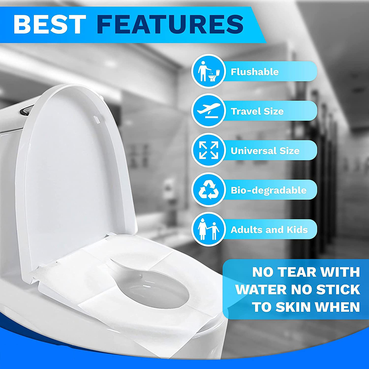 Flushable Disposable Toilet Seat Cover,100%  Flushable and environmental for Camping, Road Trip and Airplane Travel