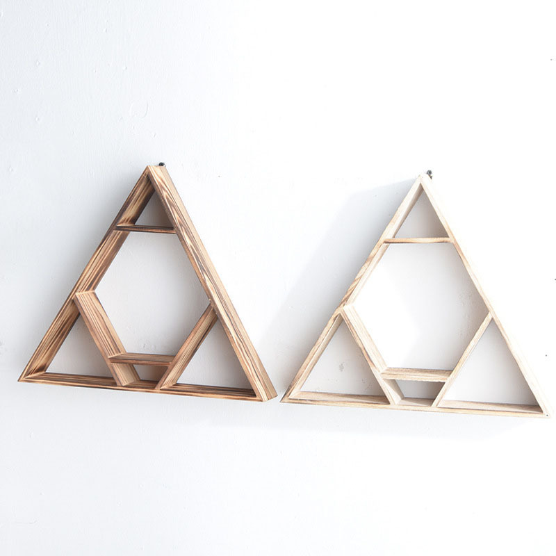 Creative Rustic Floating Wall Shelves Natural Stain Wooden Multi-Layer Wall Decor Triangular Floating Shelves Tool Organization