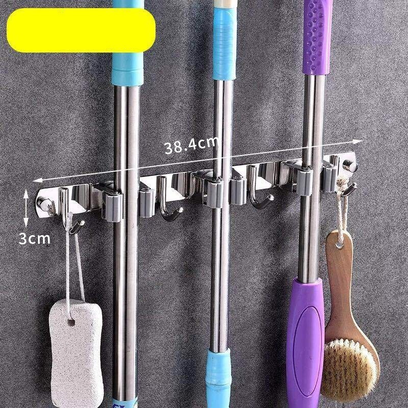 2023 Hot Sale Wall Mounted Garage Organizer Wall Hangers Storage Racks Stainless Steel Broom and Mop Holder with Hooks