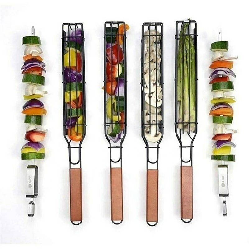 2023 Hot Sale Picnic Nonstick Barbecue Basket Skewers Outdoor Kabob Grilling Baskets for BBQ