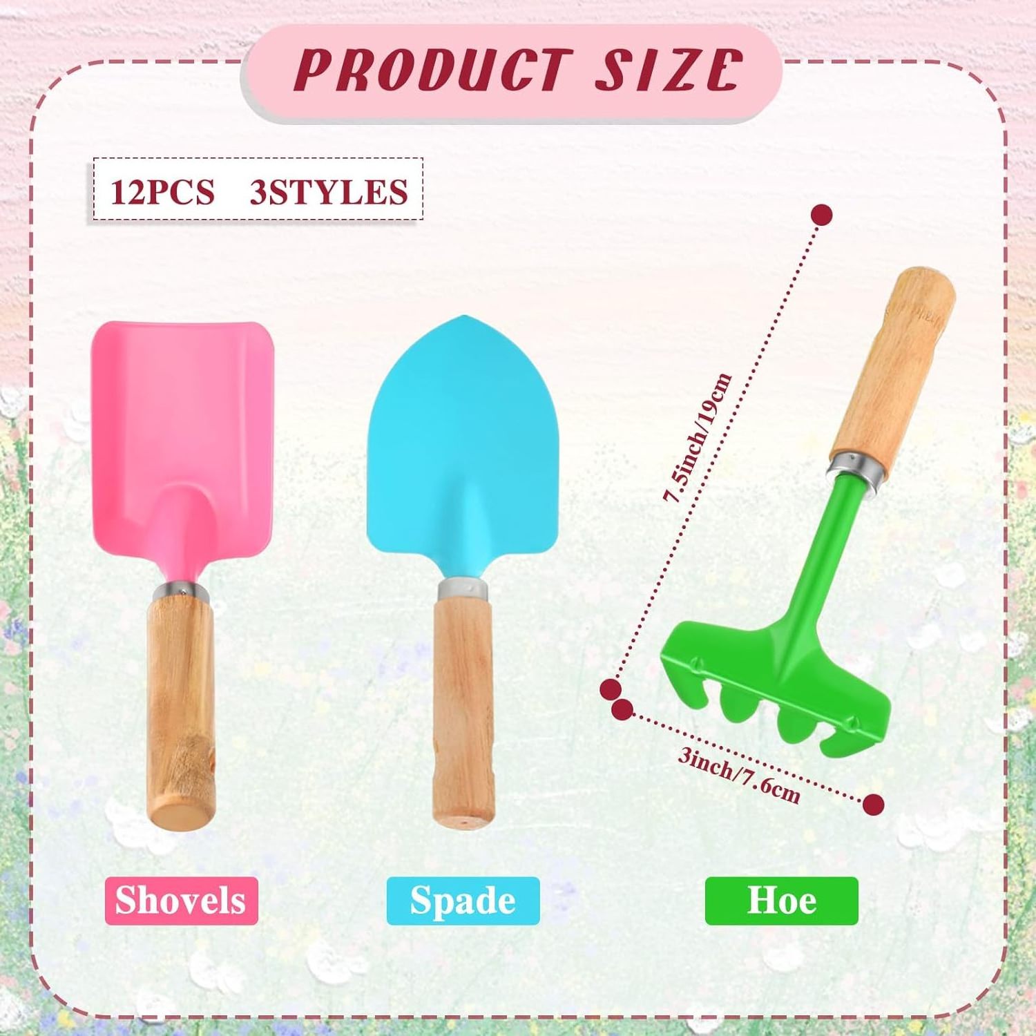 Kids Gardening Tools Set Rake, Spade,Beach Sand Play Tools with Sturdy Wooden Handle for Kids Gardening Planting Gifts