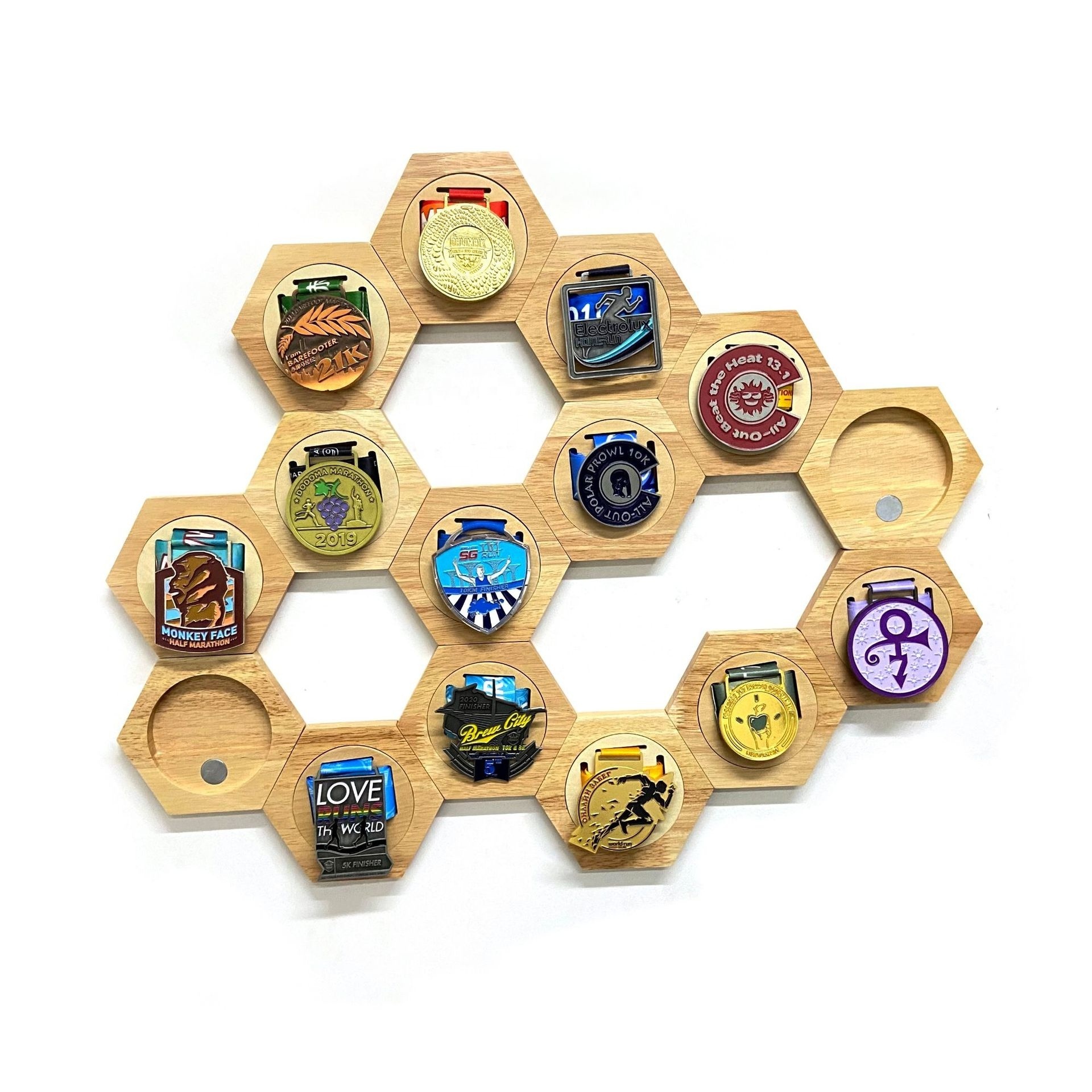 2022 Newest Honeycomb Combination Medal Display Stand,Hexagonal Wood Medal Display Frame,Creative Stitching Free Punch Strong