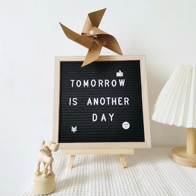 Changeable sign fabric bulletin message board slotted felt letter board with wooden frame