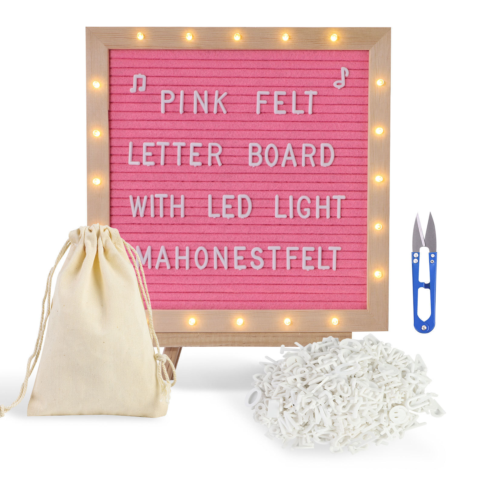 Pink Felt Letter Board with Stand, Built-in LED Lights With Tripod Stand and Wall Mount Hanger for Party Home Decor(10 x 10) - M