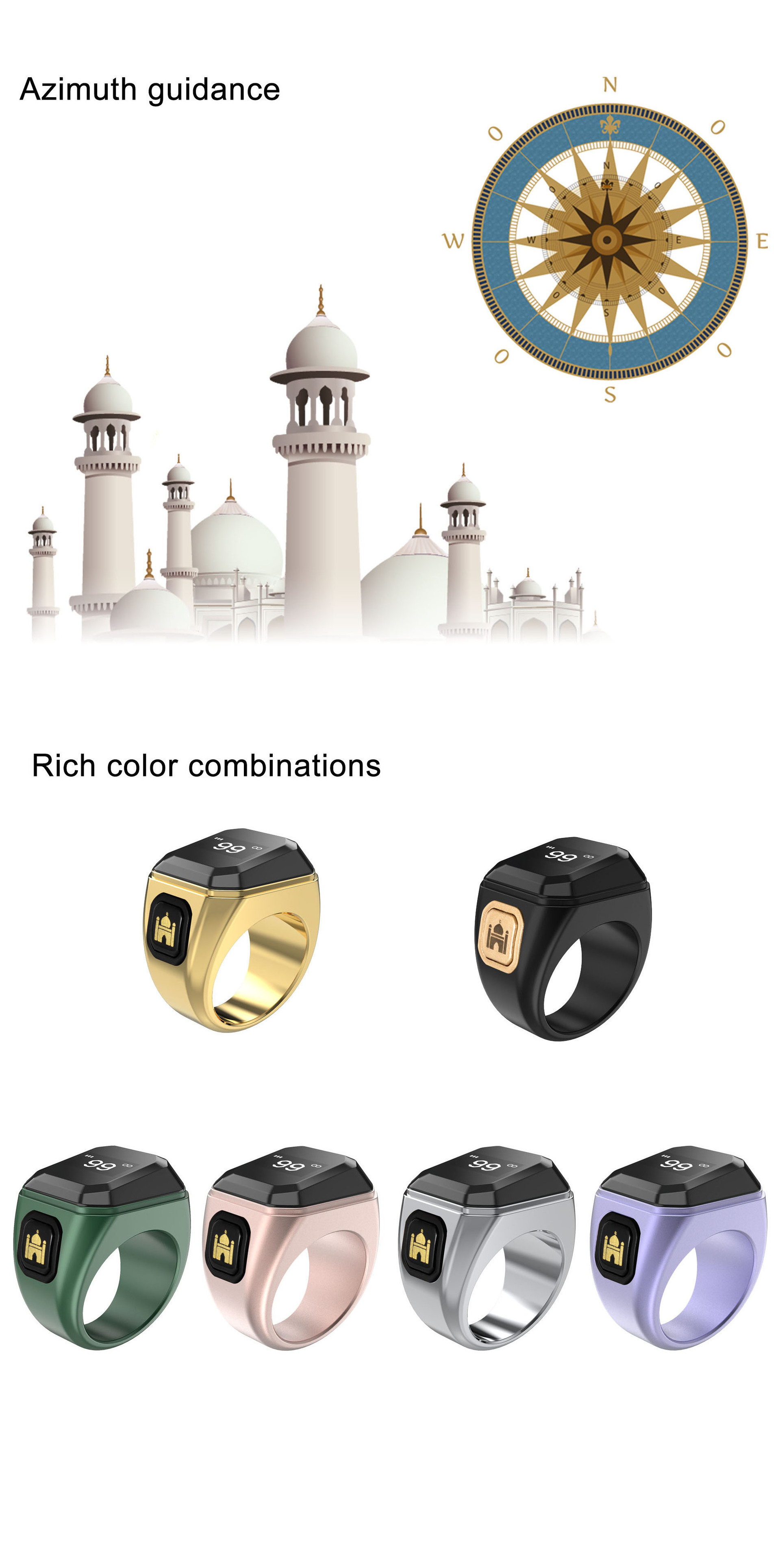 Stock Muslim Zikr King Mobile App Smart Ring Tasbeeh Tally Counter Tasbih Digital Finger Counter