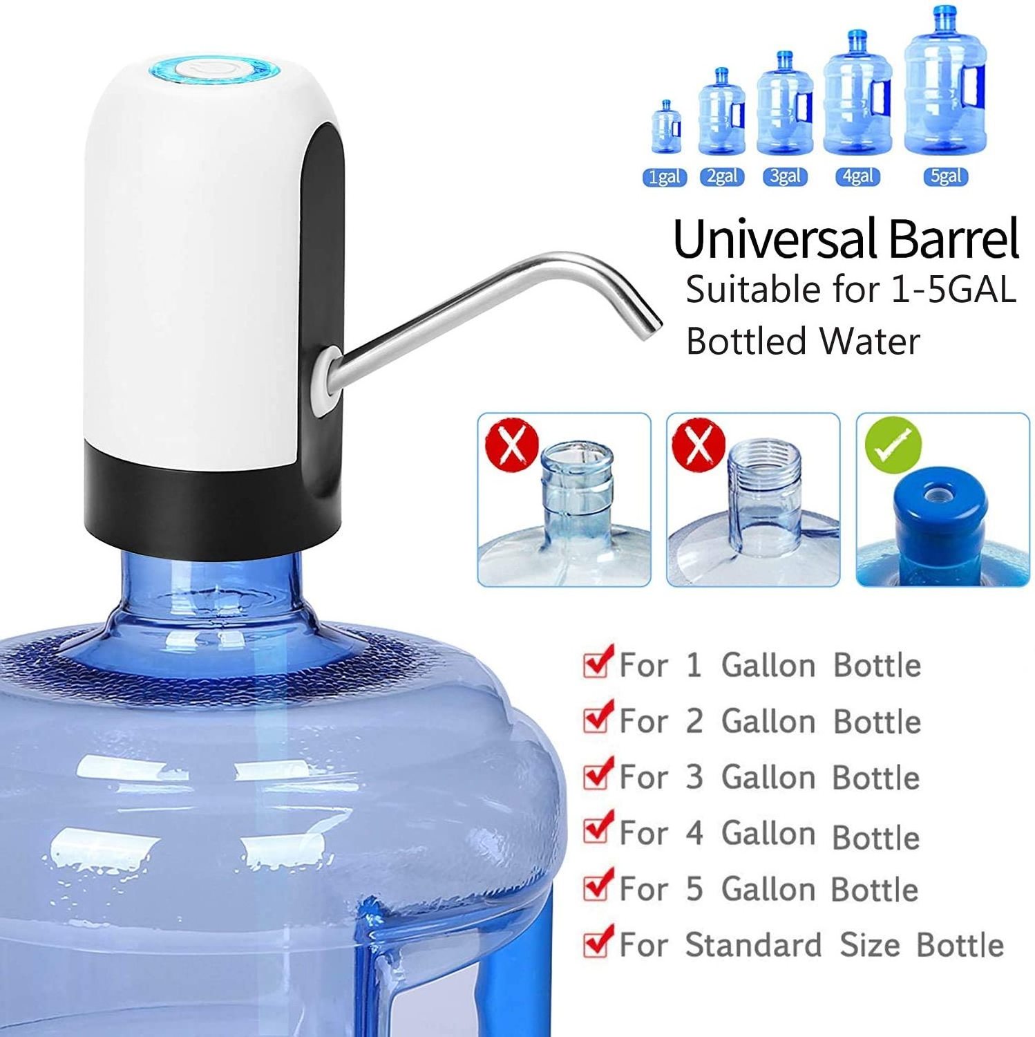 Portable Rechargeable Automatic Drinking Water Bottle Pump 5 Gallon Fresh Electric Water Dispenser